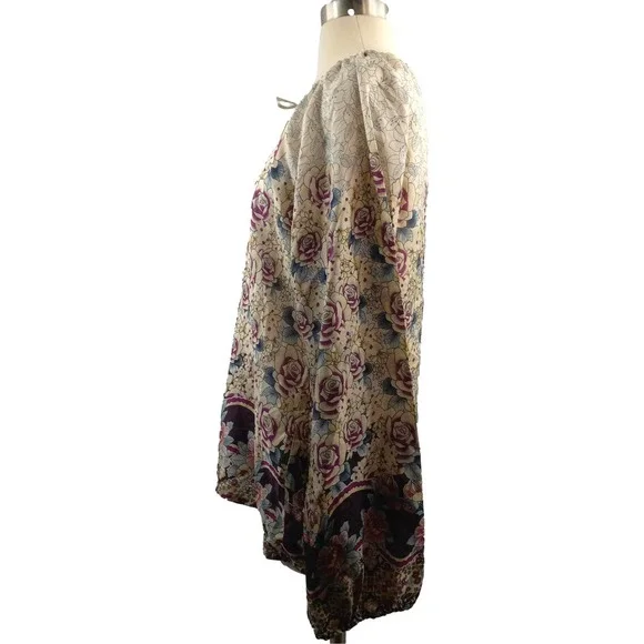Gerard Darel Plum and Teal on Cream Silk Floral Tunic Blouse Size Small EUC - Picture 9 of 13